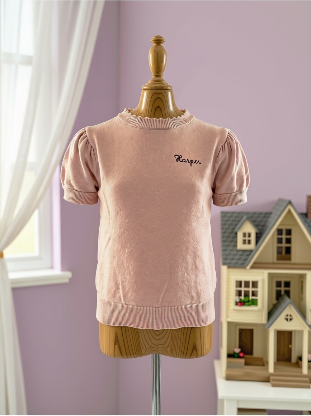 Harper Short Puff Sleeve Knit Top — Dusty Pink